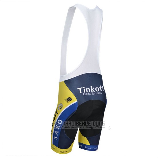 2014 Fahrradbekleidung Tinkoff Saxo Bank Blau und Gelb Trikot Kurzarm und Tragerhose